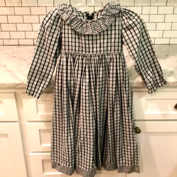Prr Snickety Other - Vintage Peasant Girls Dress Size 6 Black White Plaid Ruffle Collar Midi 80s USA